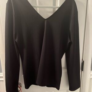 Ann Taylor Black Long Sleeve V-Neck Top